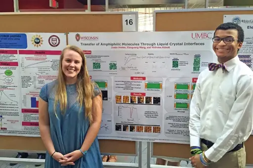 Students in the Research Experience for Undergraduates program present their research in a poster session at the end of the summer.