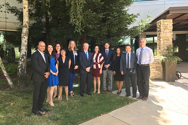 The Stanford Children's Health Information Services and clinical team members, from left to right: Anshul Pande, Katie Evans, Gabrielle Khedr, Melanie Chan, Lisa Grisim, Ed Kopetsky, Natalie Pageler, MD, Jonathan Palma, MD, Claudia Algaze Yojay, MD, Andrew Shin, MD, and Scott Sutherland, MD