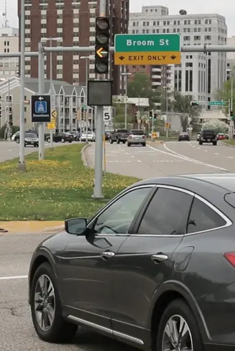 Car about to turn left across road