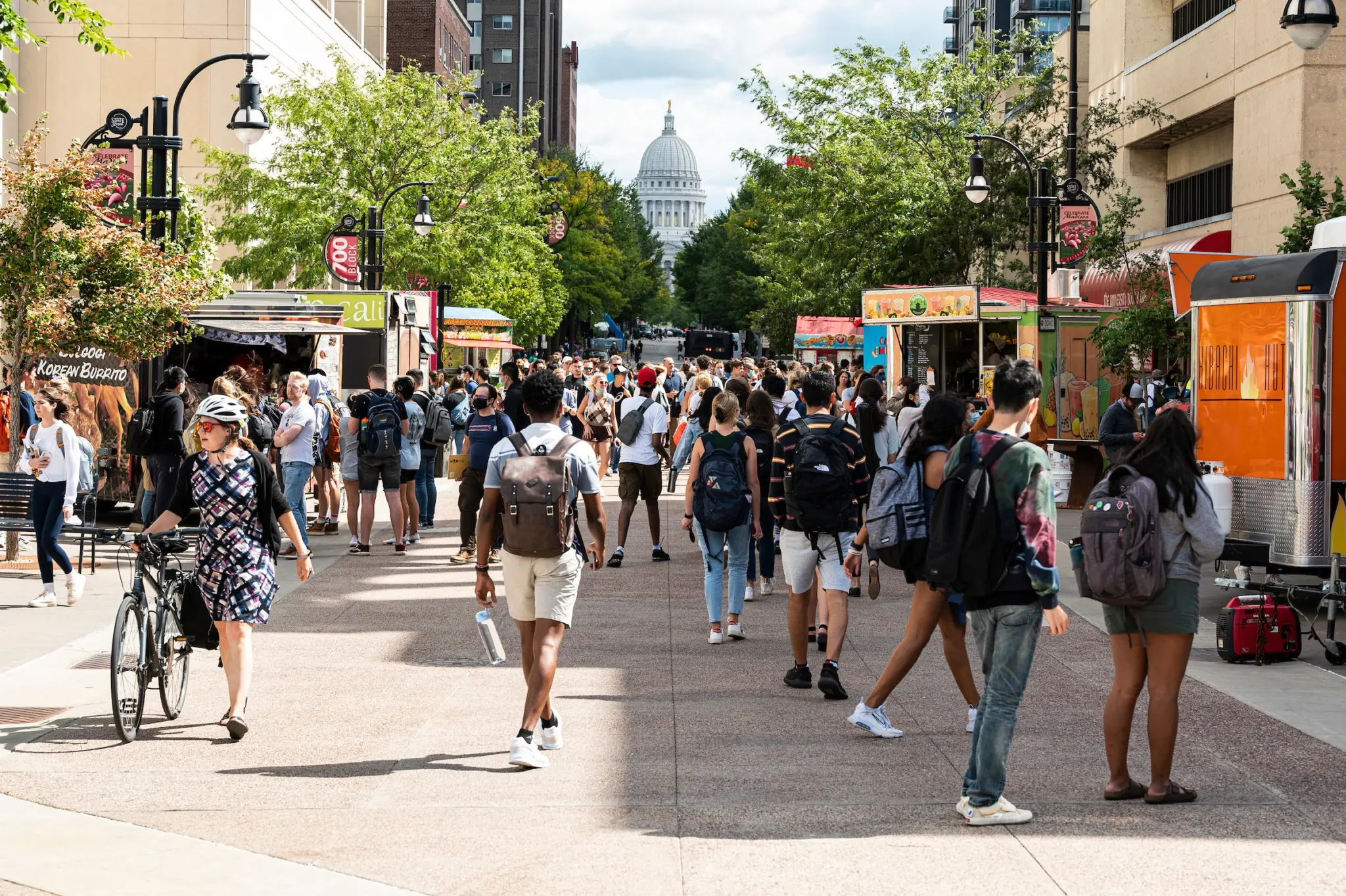 Students and pedestrians on state street shopping
