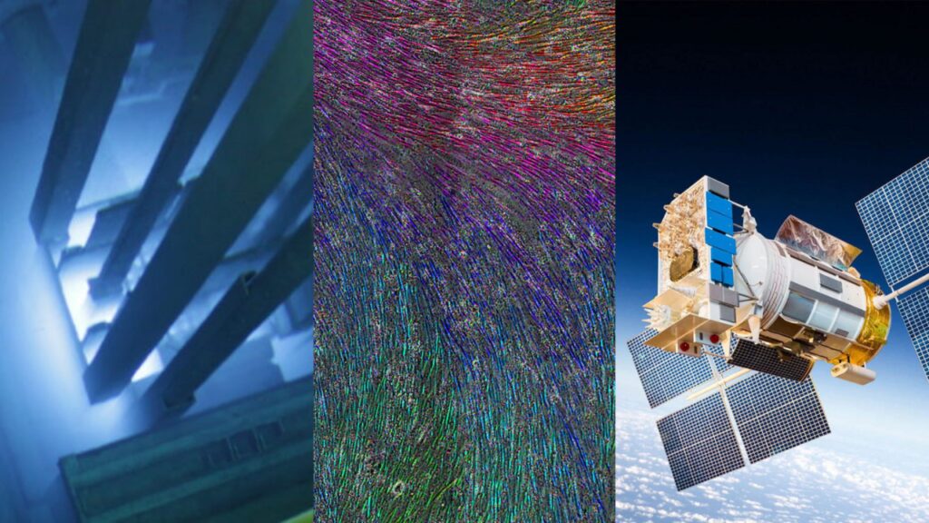 Collage of 3 images representing Engineering Physics