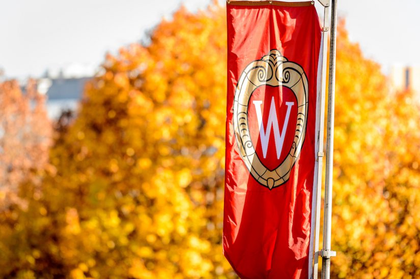 Photo of UW flag in fall