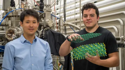 Jason Kawasaki in lab with PhD student Sebastian Manzo