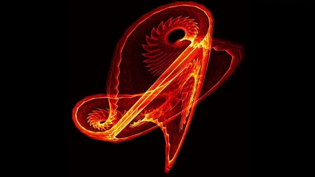 Image generated by machine learning and data processing. Red and orange swirly image, similar to flames, on black background