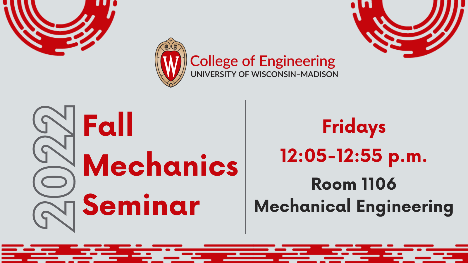 2022 Fall Mechanics Seminar, Fridays 12-1pm Room 1106 Mechanical Engineering