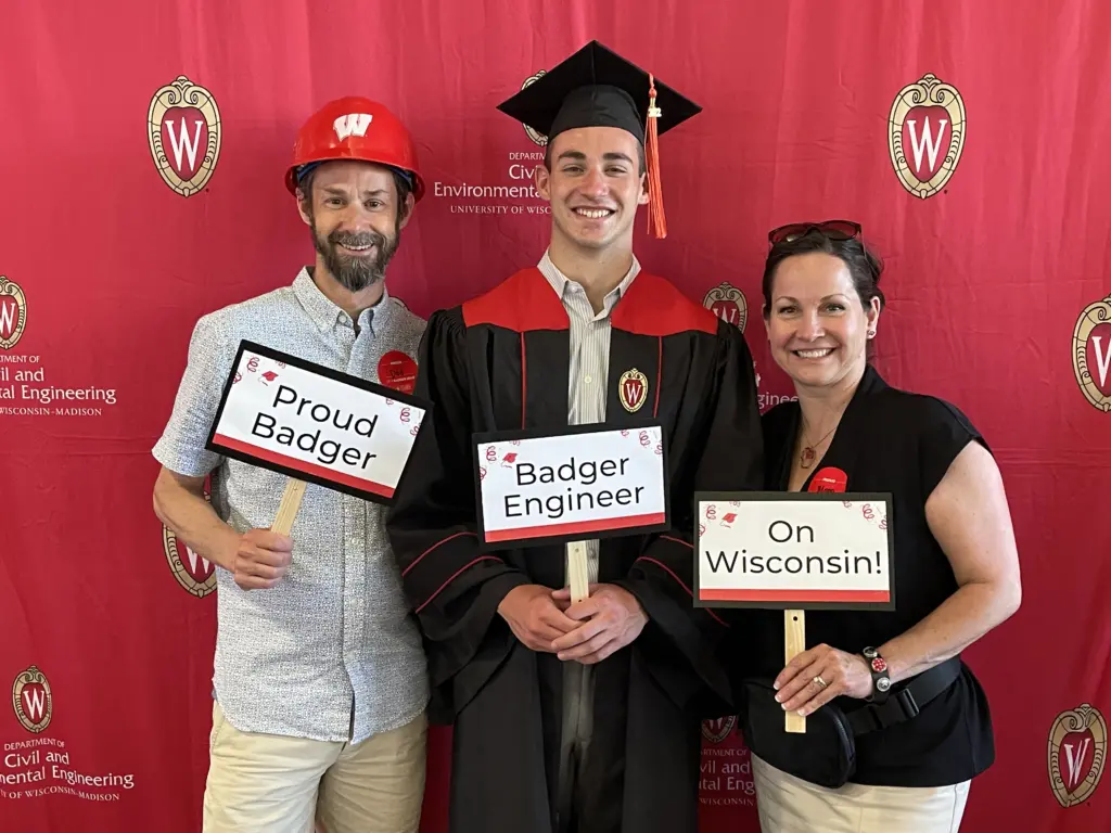 A UW-Madison graduate and his parents on graduation day in May 2022.