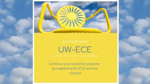Summer 2023, UW-ECE, courses for every ece badger, Continue your academic progress by registering for ECE summer courses! blue sky with white clouds and yellow Memorial Union Terrace chair