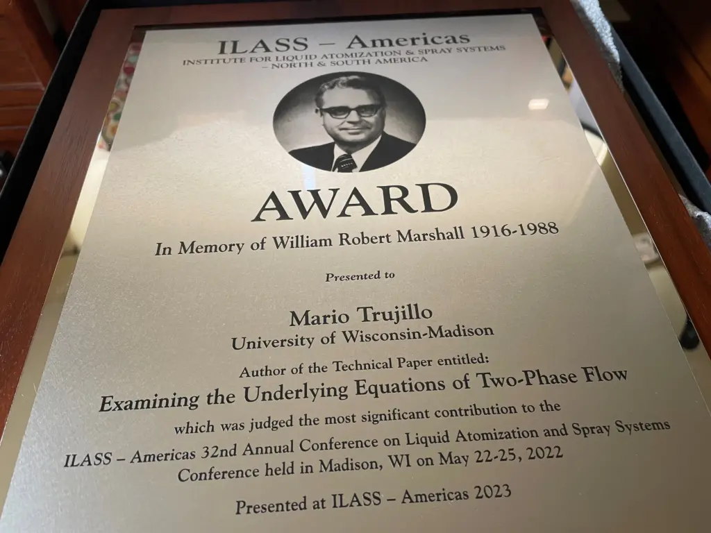 Mario Trujillo Marshall award plaque