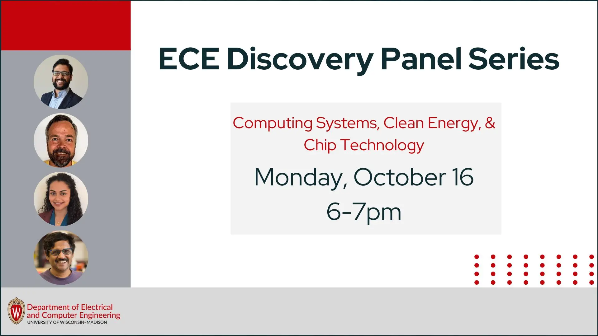 ECE Discovery Panel Series - Computing Systems, Clean Energy, & Chip Technology, Monday, October 16, 6-7 pm