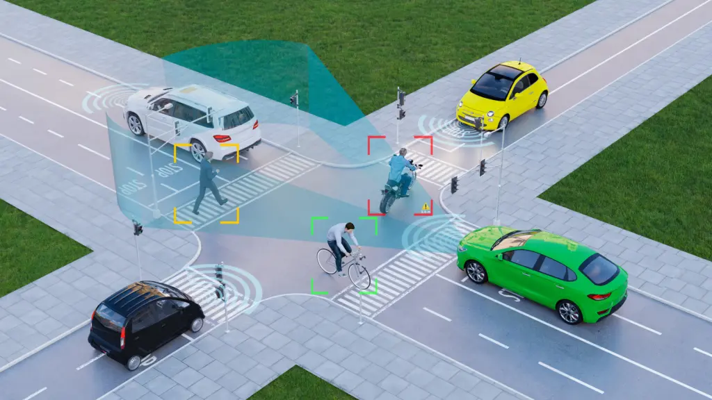 Illustration of autonomous cars sensing