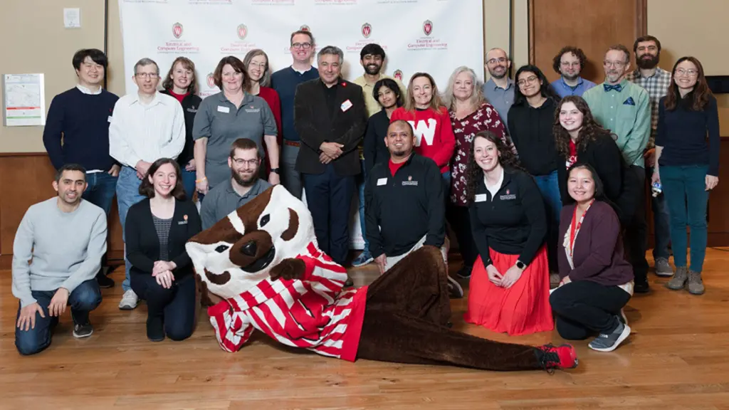 ECE Staff and Faculty posed with Bucky Badger