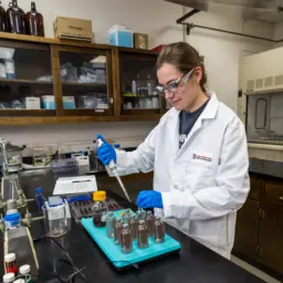 PhD student Jenna Swenson working in the lab