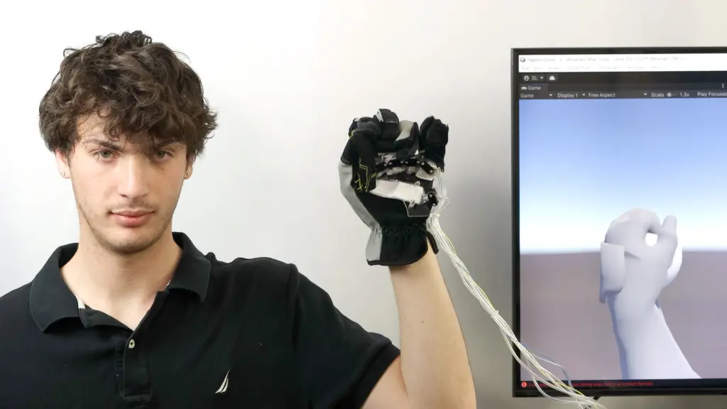 Ben Levy demos the haptic glove