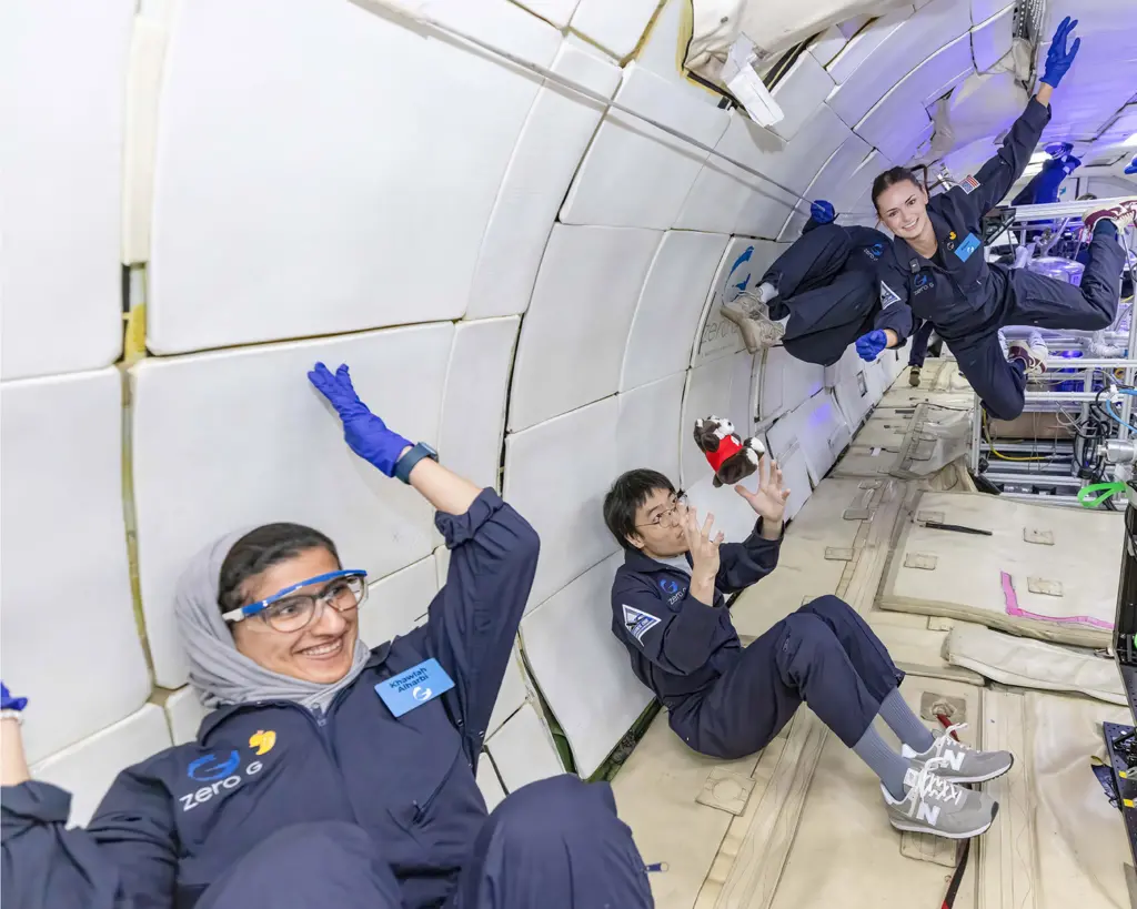 Qin lab members during a parabolic test flight