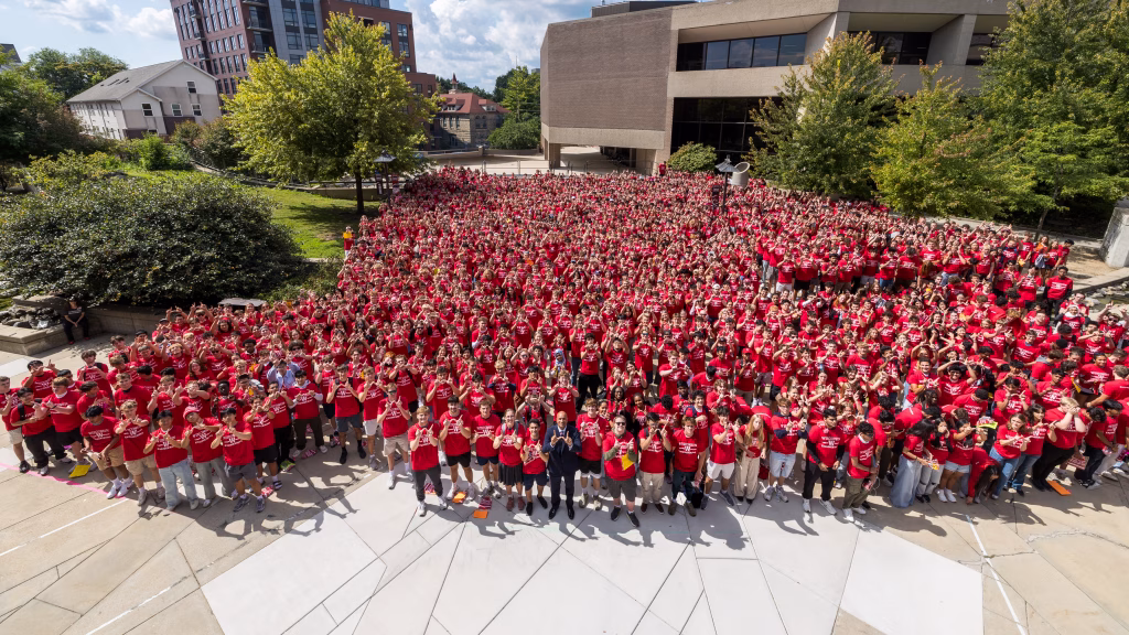 Over 1,500 new undergraduate engineering students gathered for a group photo outside of union south on UW-Madison's campus.