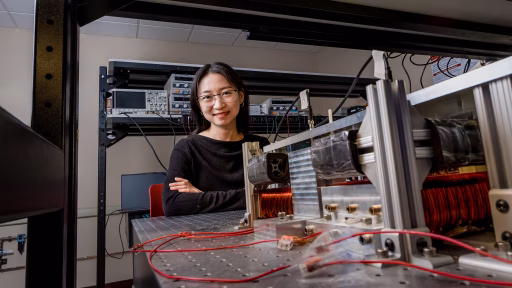 Lei Zhou in her mechatronics lab