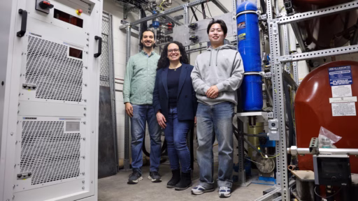 Associate Professor Juliana Pacheco Duarte poses in the new PHILUS facility alongside PhD student Cole Dunbar and Dr. Donkoan Hwang.