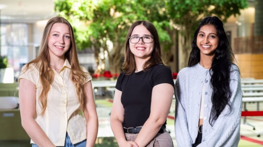 From left to right, undergraduate students and 2026 Goldwater Scholars recipients Eva Stafne, Aletta Bergman and Krithi Gopinath