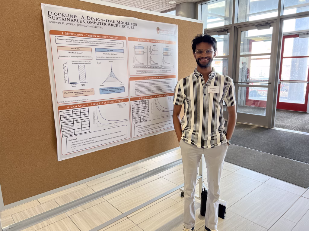 Student standing by research poster