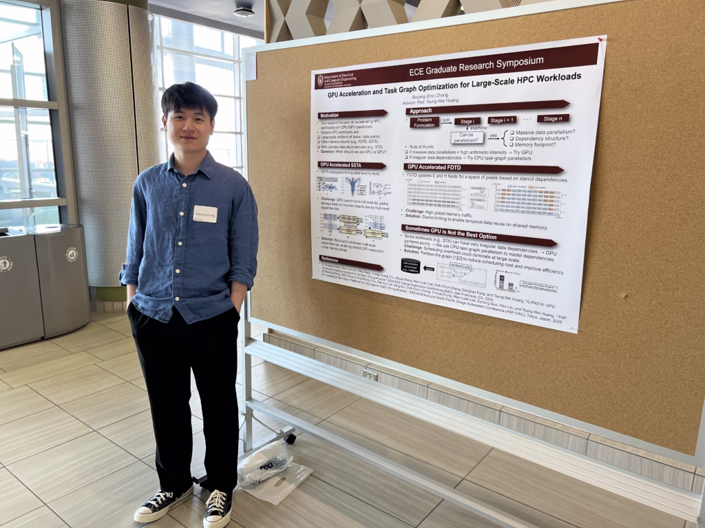 Student standing by research poster