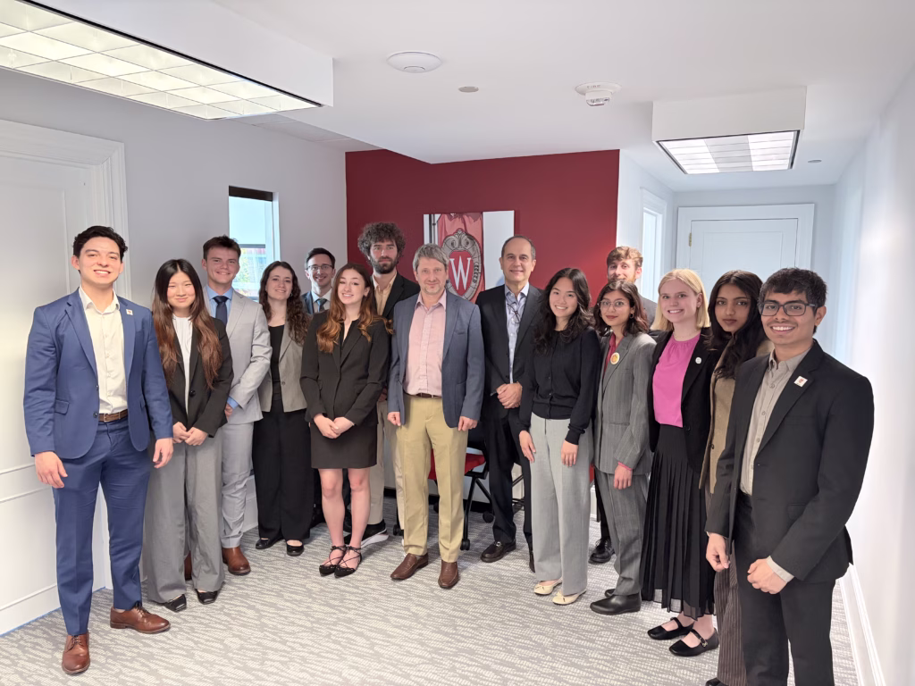 The 2026 Fusion Student Delegation met with Dr. Vyacheslav Lukin and Dr. Saul Gonzalez from the National Science Foundation at the Office of Federal Relations of the University of Wisconsin–Madison in D.C.