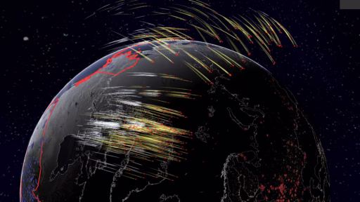 Capture of simulated drone paths during a nuclear war scenario
