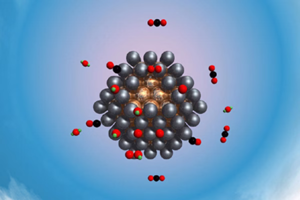 A computer simulated structure of a catalyst.