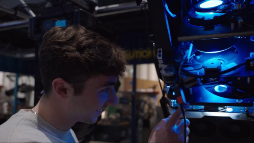 Student looking at theater lighting