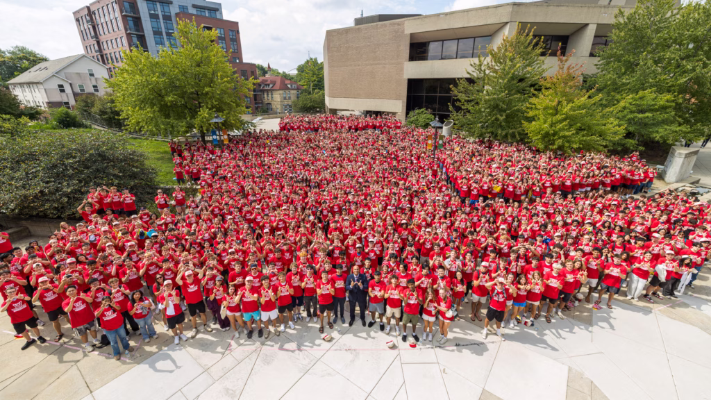 1,700 new undergraduate engineering students in the for the class of 2030 gathered for a group photo outside of union south on UW-Madison's campus.